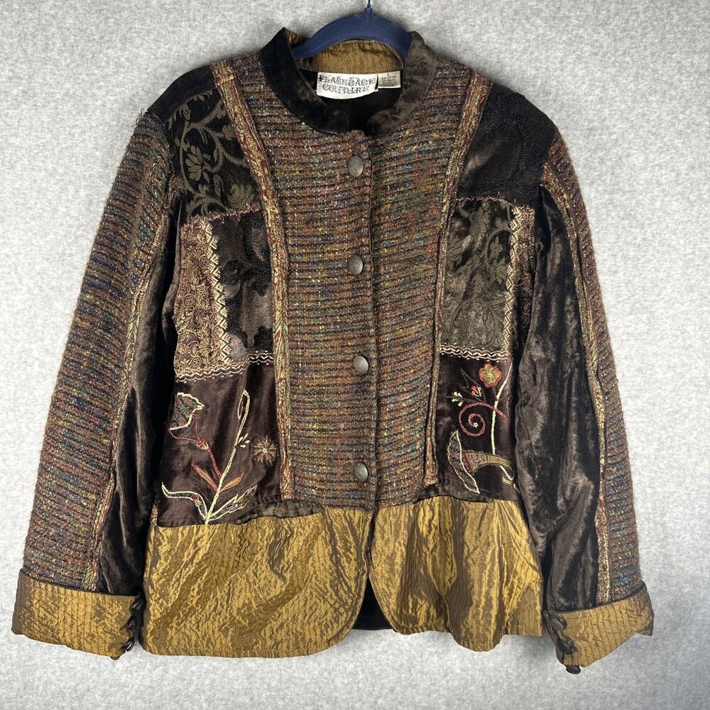 Flashback VTG Art To Wear Jacket Womens Boho Tapestry Woven Embroidered Size L